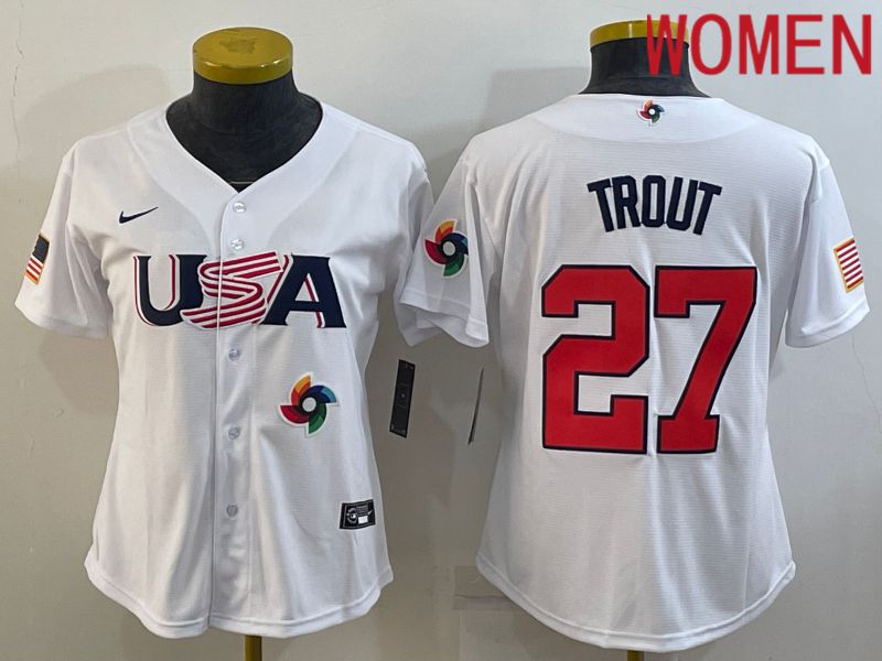 Women 2023 World Cub USA #27 Trout White Nike MLB Jersey9